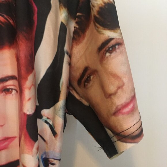 Vintage Justin Bieber Fan TShirt, Retro Poly Knit Covered in Color Photos, Sz. L - Picture 7 of 8